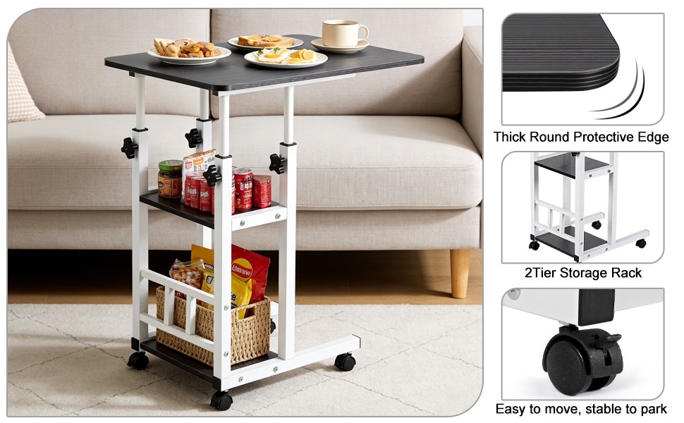 Rolling Laptop Desk Adjustable Notebook Computer Stand Bed Sofa Table Food Tray