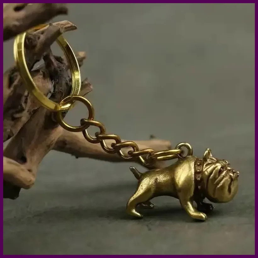 Pure Brass Cute Cartoon Dog Key Chain Pendants Vintage Metal Copper Animal