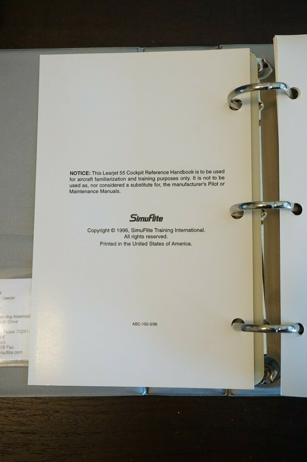 SimuFlite Learjet 55 Cockpit Reference Handbook