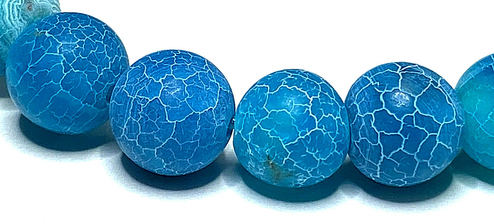 Handmade 10mm Blue Ice Crackle Agate Gemstone Bead Bracelet