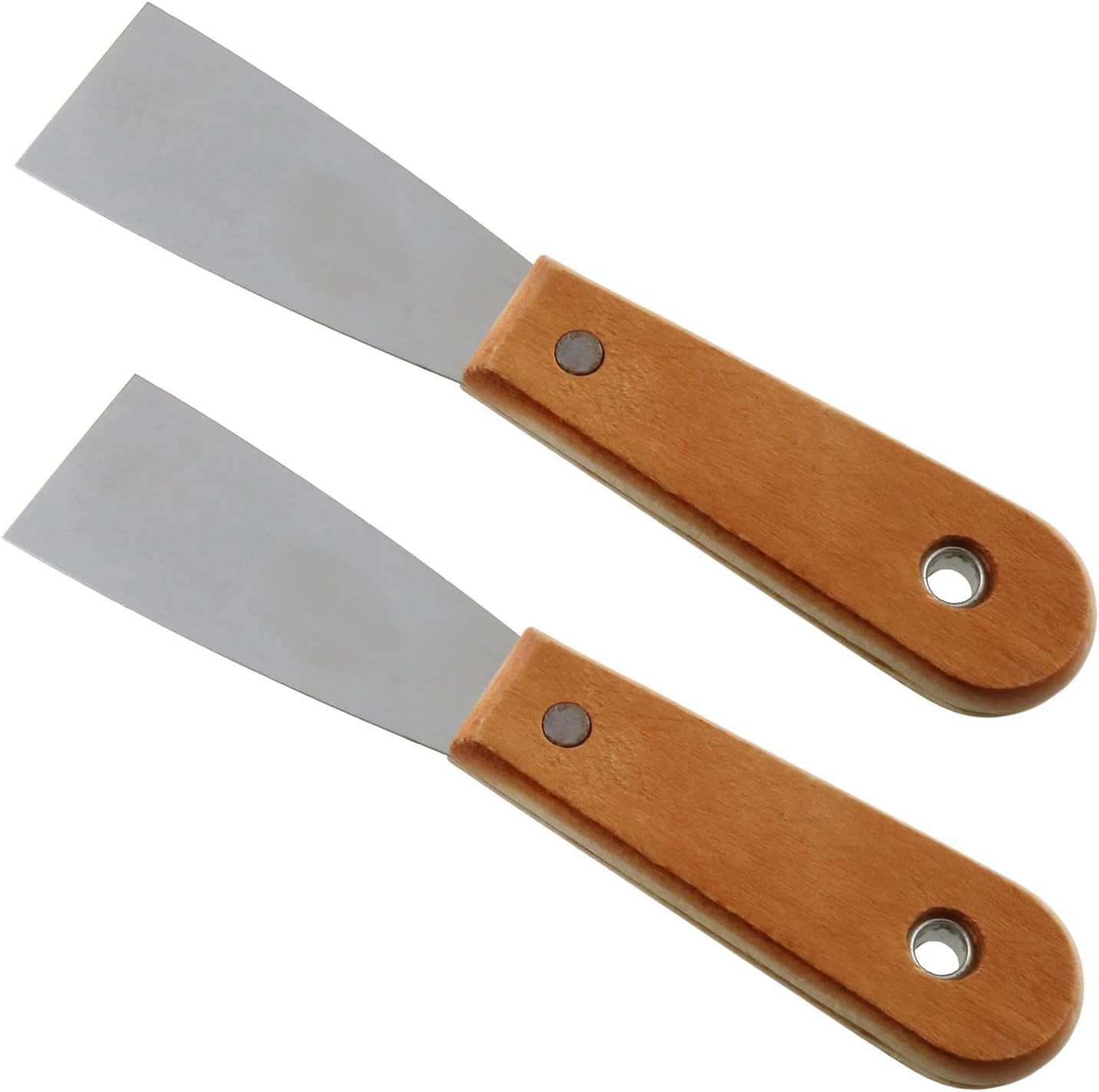 2Pcs Carbon Steel Stiff Putty Knives with Wooden Handle 1.5" Drywall Taping Chis