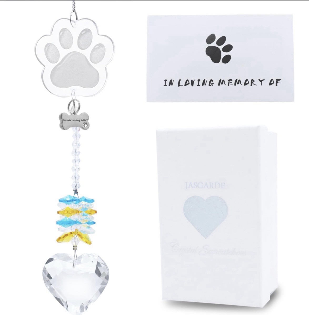 Pet Memorial Suncatcher - Dog Paw Memorial Gifts, Pet Loss Crystal Prisms Rainbo