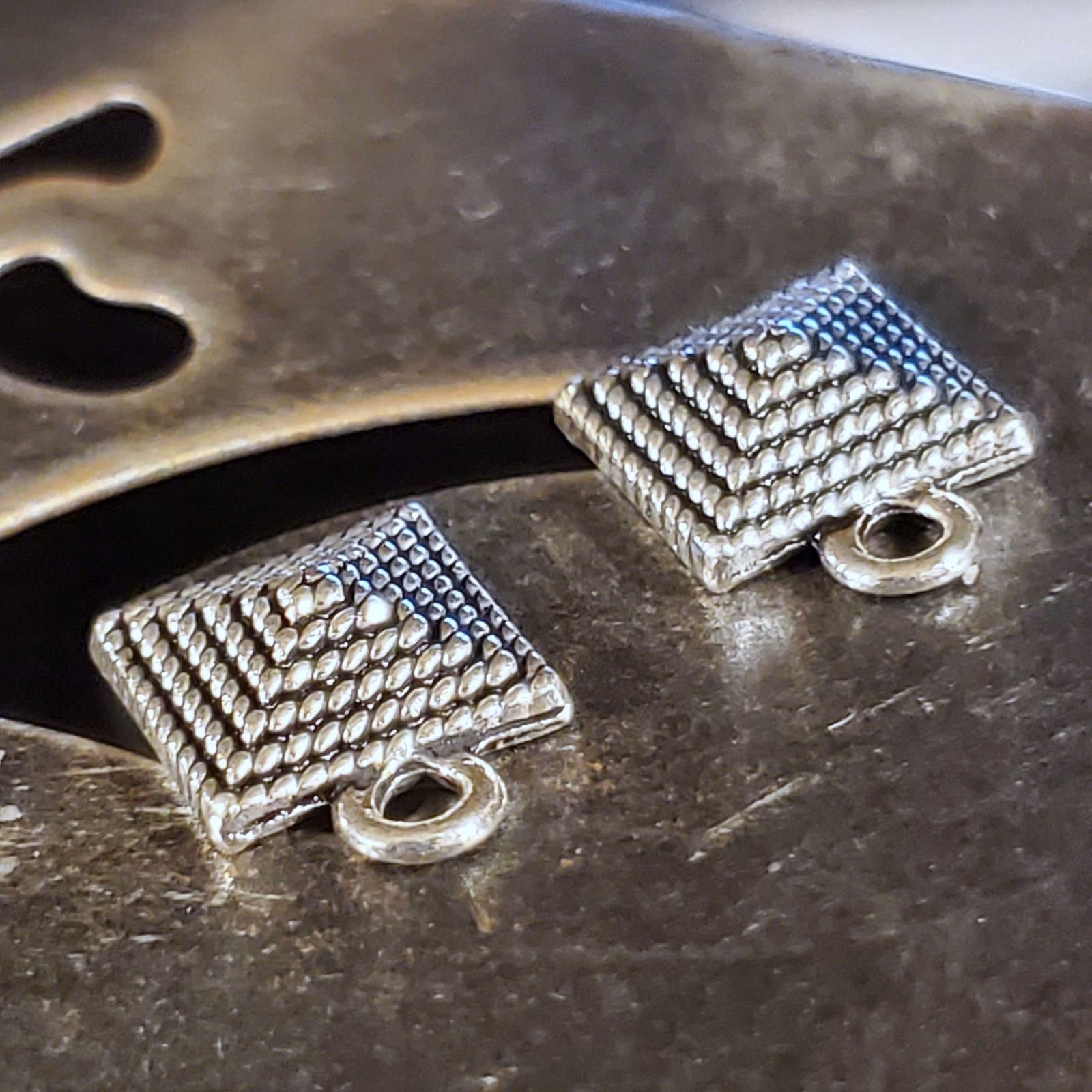 Avant Garde Antique Silver Egyptian Pyramid Dotted Earring Post Findings 2 pcs