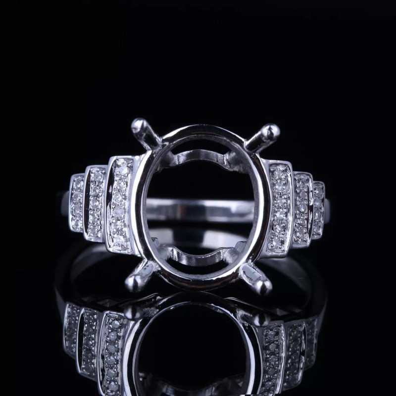 12x10mm Oval Semi Mount Ring 925 Sterling Silver Solitaire With Accent Ring