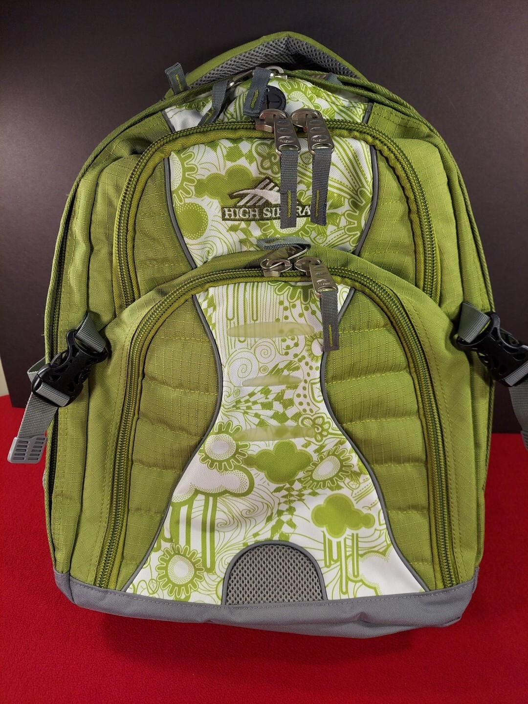High Sierra Padded Backpack Green & White Paisley