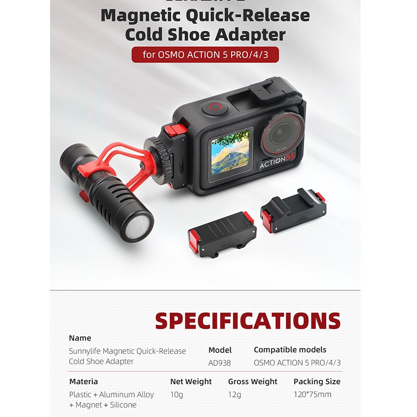 Magnetic Quick-Release Cold Shoe Adapter for DJI ACTION 3/4/5 Pro
