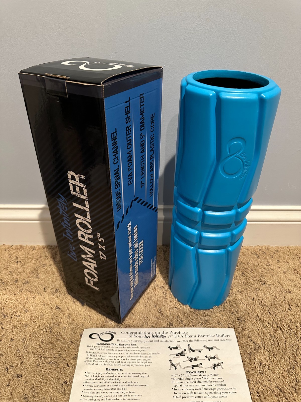 NEW Live Infinitely Textured Foam Roller 17x5 Exercise Deep Tissue Massage Blue