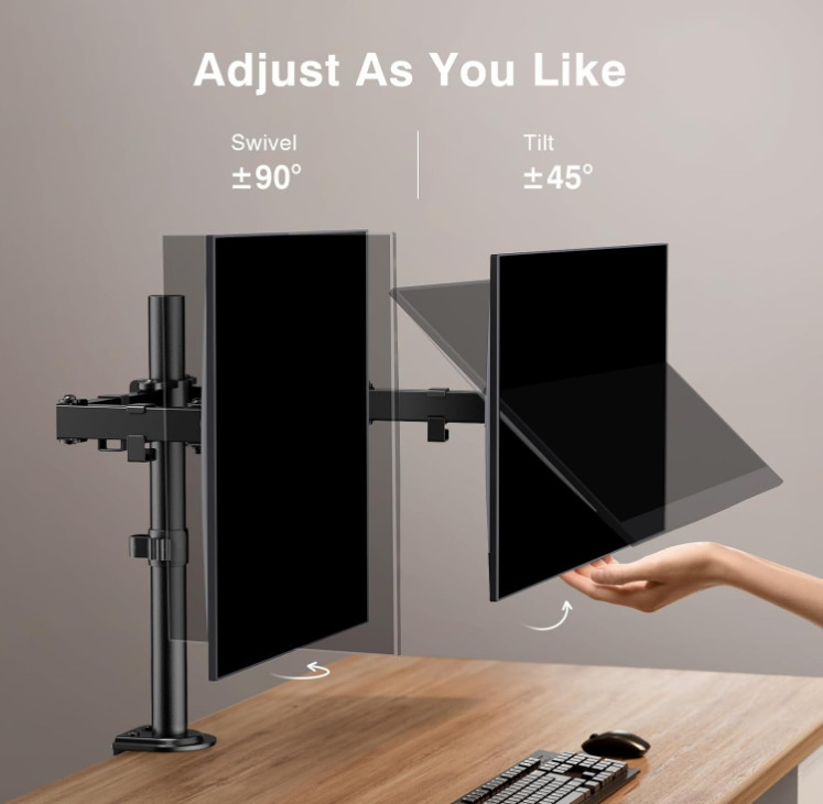 Soporte doble para monitores ajustable hasta 32″ con brazos resistentes, Nuevo