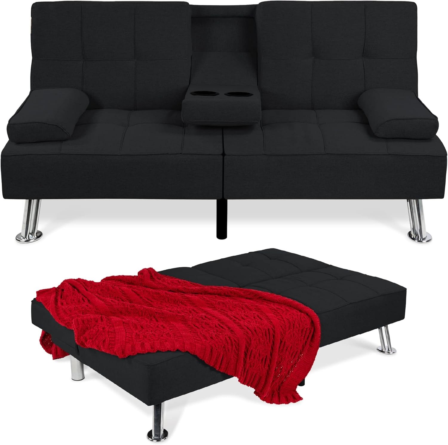 Linen Modern Folding Futon Reclining Sofa Bed Apartment Dorm w/Removable