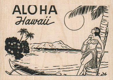 Aloha Hawaii 3 1/4 x 2 1/4" Rubber Stamp, Hawaii Stamp
