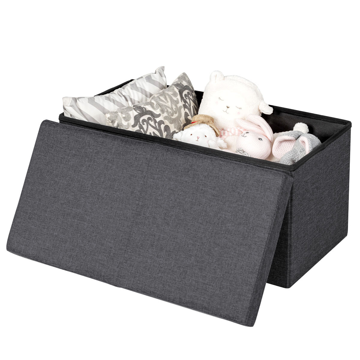 30" Folding Storage Ottoman W/Lift Top Bed End Bench 80L Storage Space Dark Grey