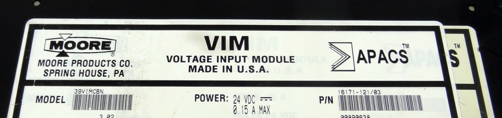 Moore/Siemens EAM Model 39VIMCBN ROM 3.02 P/N: Voltage Input Module 16171-121/03