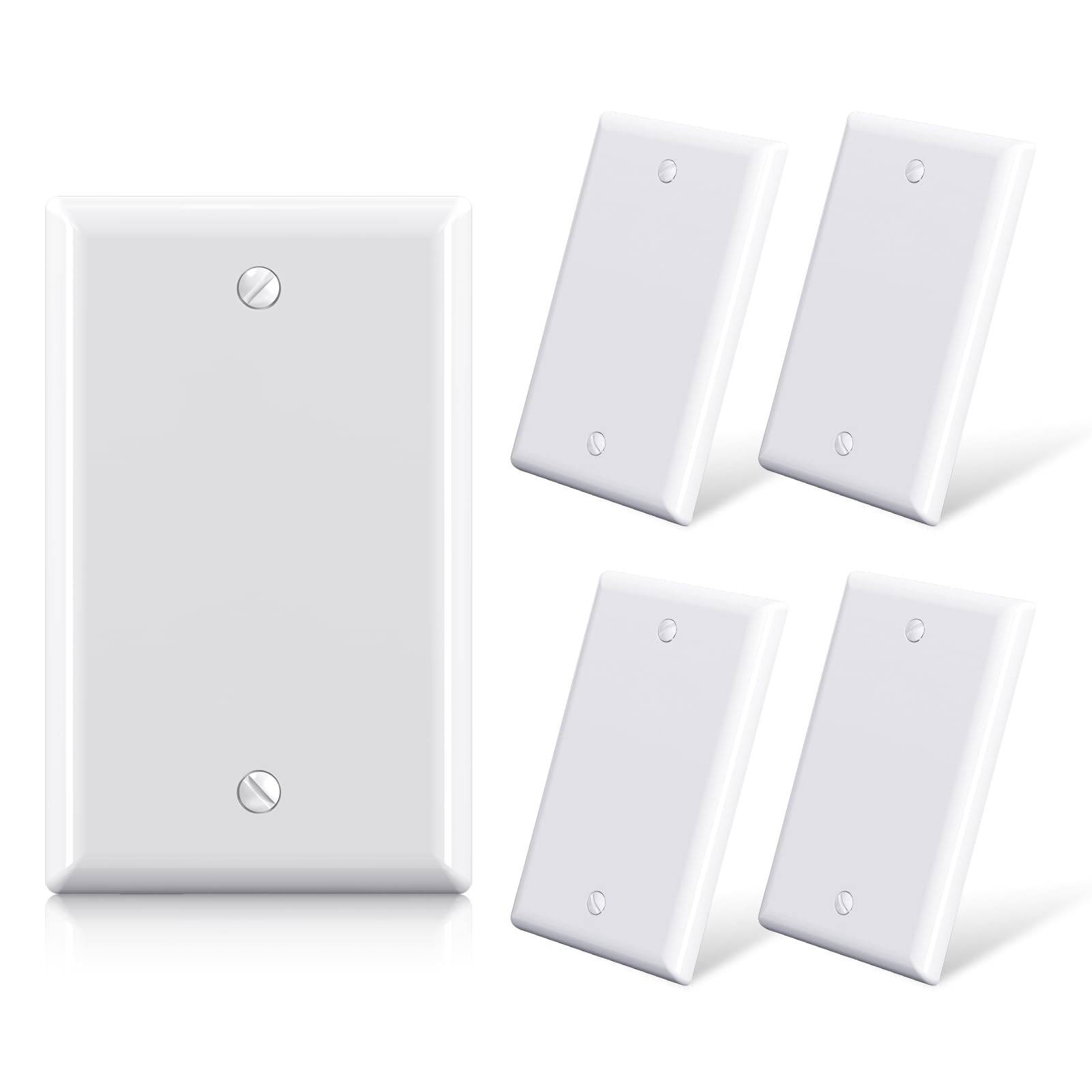ELEGRP 1-Gang Blank Device Wall Plates, Standard Size 4.5" H x 5 Pack, White
