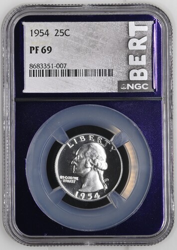 1954 25C Washington Silver Quarter NGC PF 69 Proof Bert Label