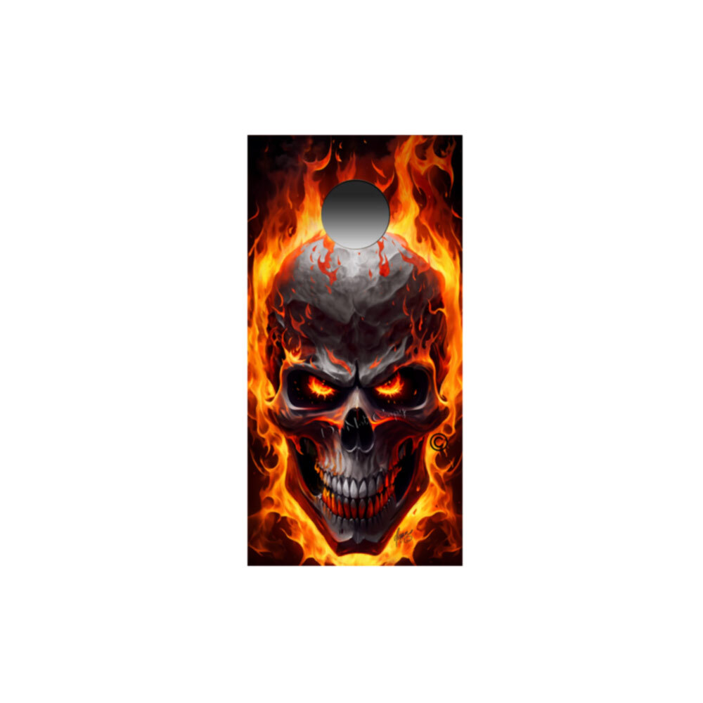 Flaming Skulls Light Dark COMBO Cornhole Wraps Vinyl Decals Fire Scorched Skull