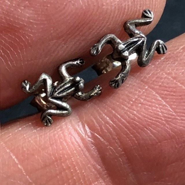 B3897 Cute Detailed Sterling Silver 925 Frog Stud Earrings Animal Theme