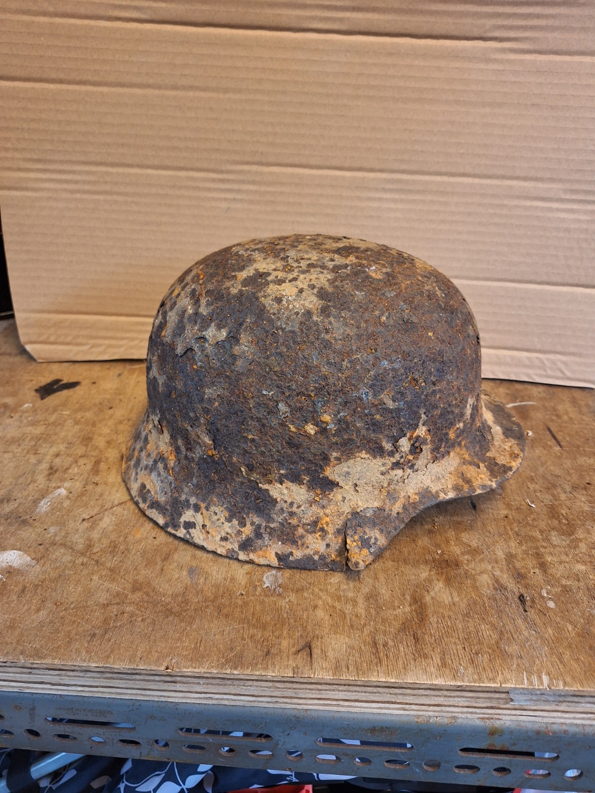 Old metal original WW2 German Army helmet stahlhelm 1940's relic Ardennes forest