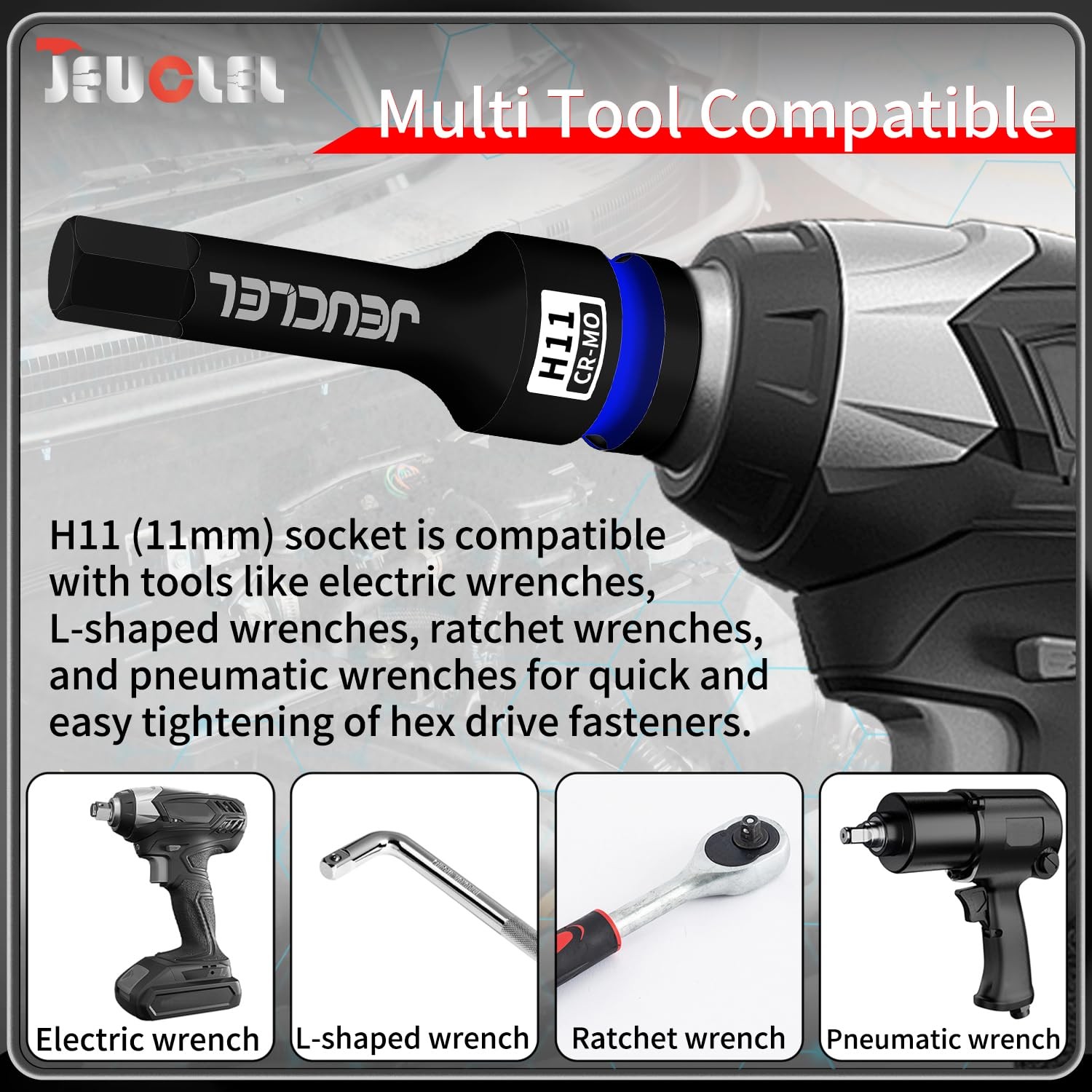JEUCLEL 11mm Hex Impact Bit Socket, H11 1/2-Inch Drive 1PC | 11MM