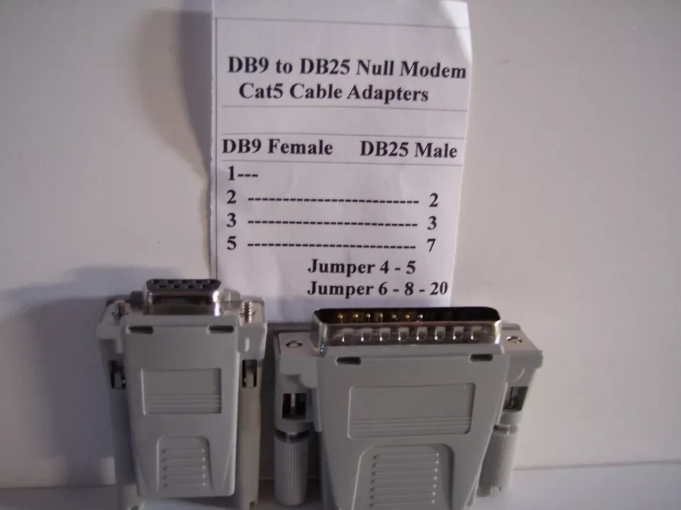 DB9 Female to DB25 Male Null Modem over Cat5/6 Cable Adapters cable not include