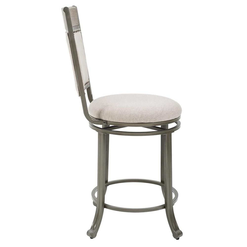 Pemberly Row 24" Traditional Metal & Fabric Swivel Counter Stool in Pewter/Beige