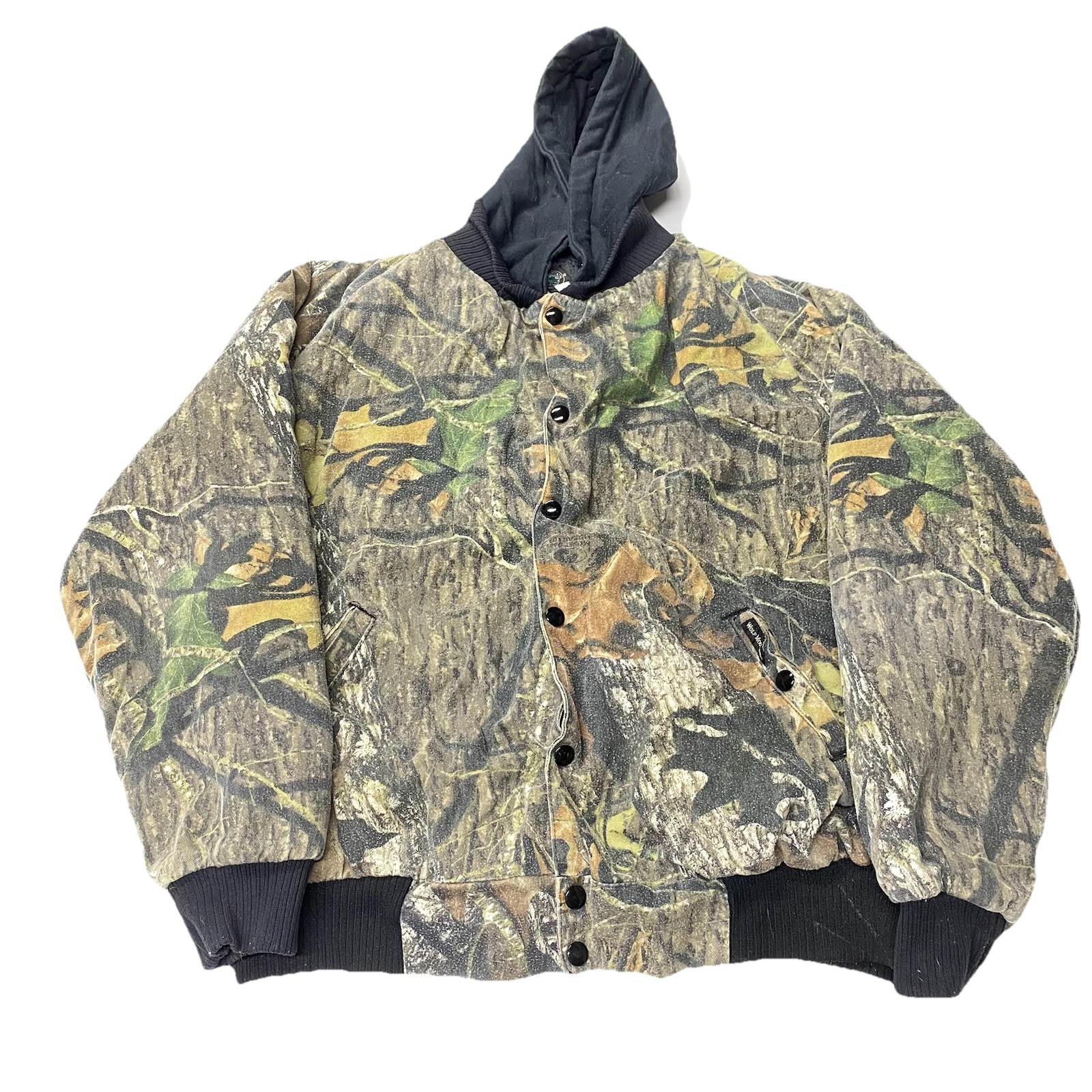 VTG Wolf Mountain Hunting Wear Camo Jacket Men L Full Zip Hooded Woods Y2K Read