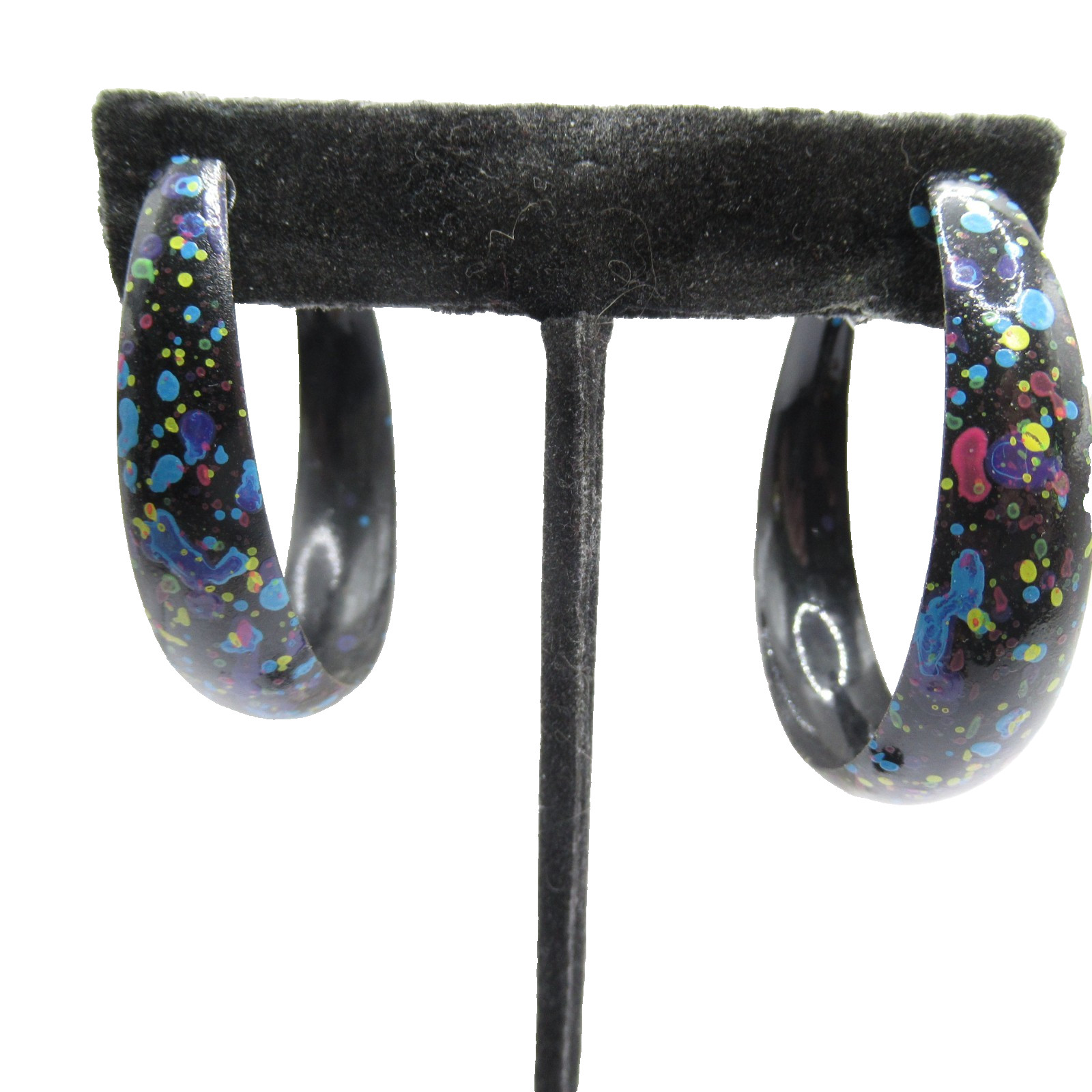 Black w Splatter Colorful Metal Enamel Vintage Pierced Earrings