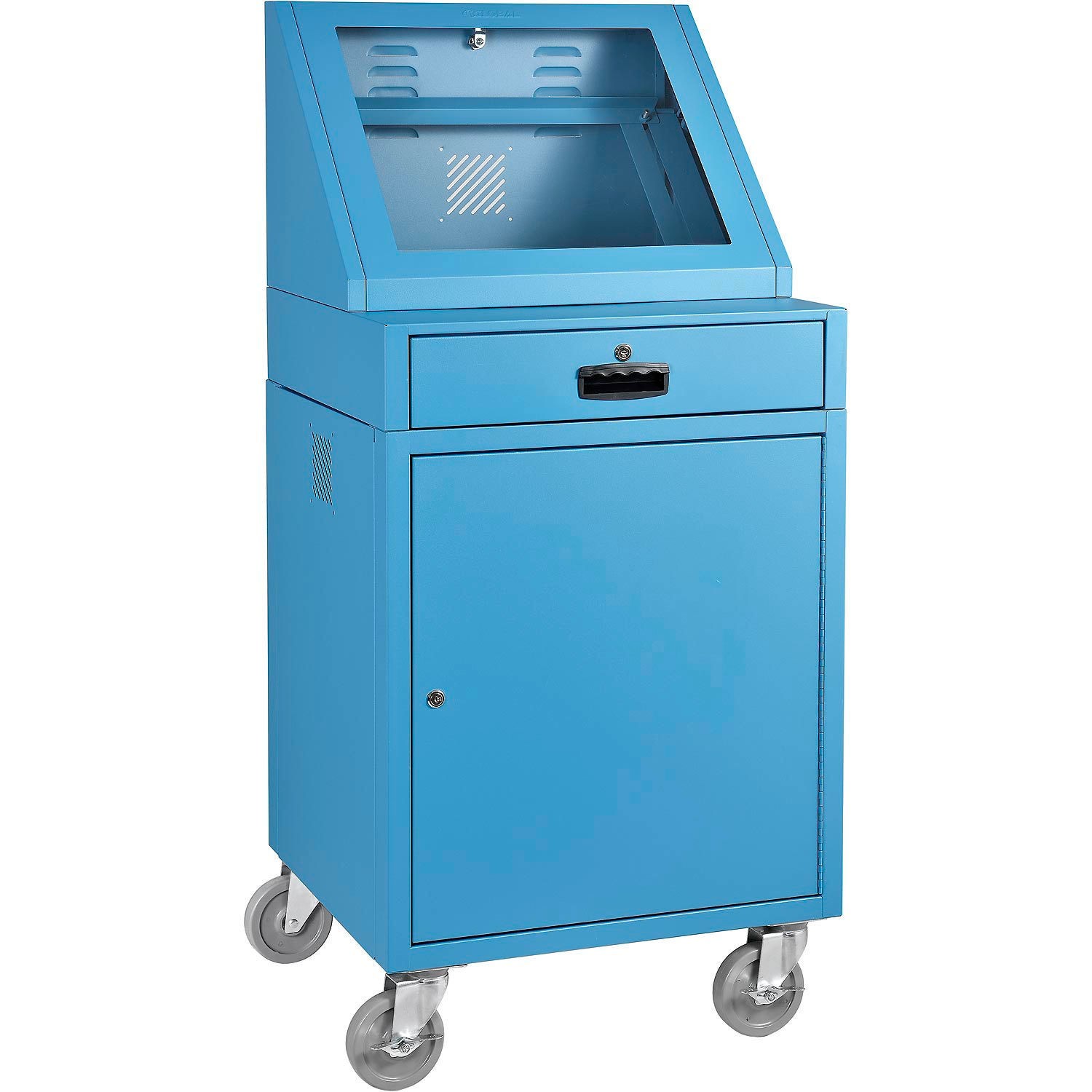 LCD Mobile Console Computer Cabinet Blue 24-1/2"W x 22-1/2"D x 55-1/2"H