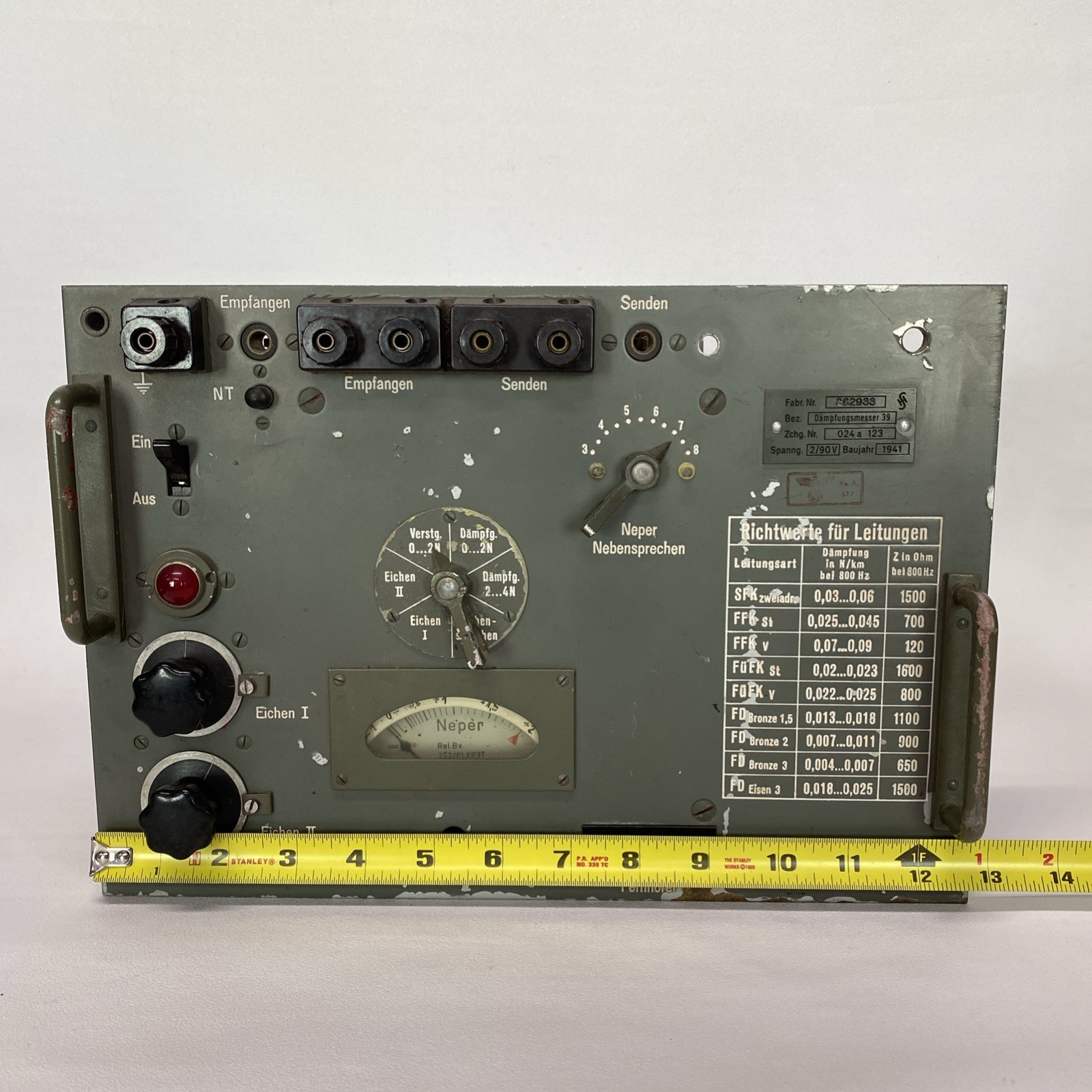 TORN EB WWII RADIO RECEIVER Germany Telephone Line Attenuation Meter WW2 -SFI