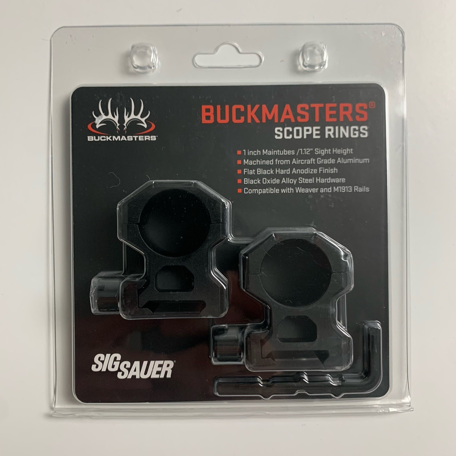 Sig Sauer Scope Ring Set 1 Inch 1.12” High Buckmasters Matte Black - SOA10035