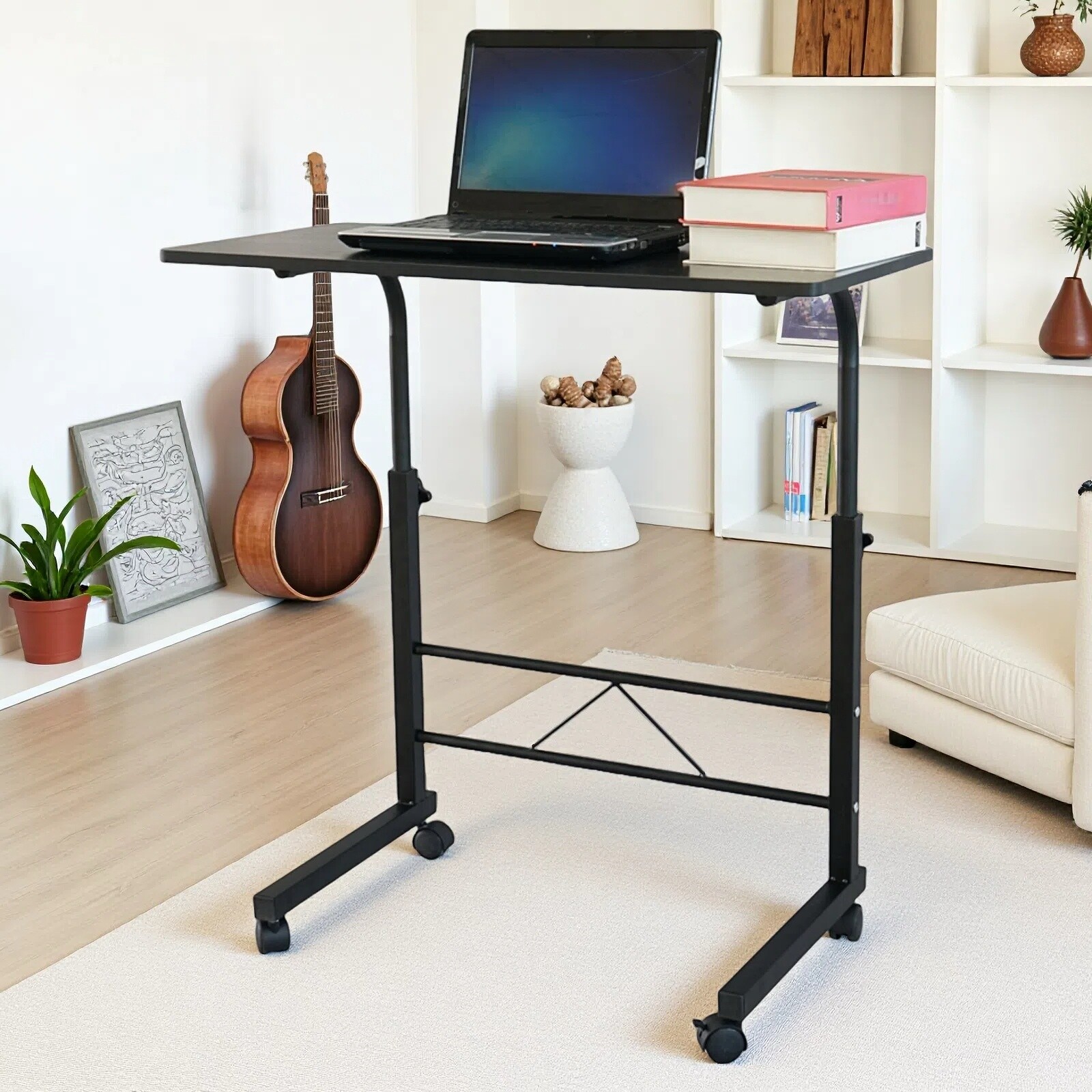 Rolling Laptop Desk - Adjustable 23.62" Tabletop Portable Black
