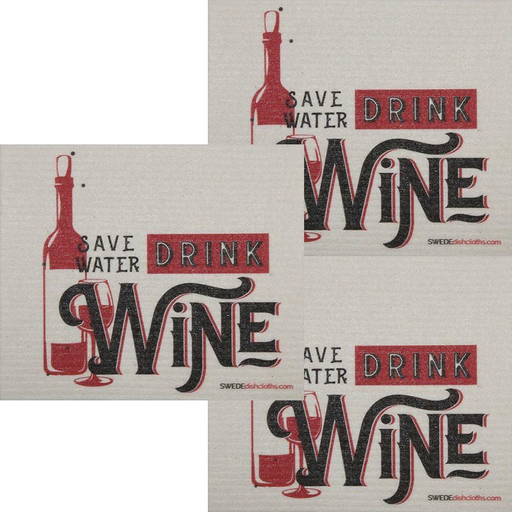 Save Water Drink Wine Set of 3 each Swedish Dishcloths | ECO Friendly Absorbent