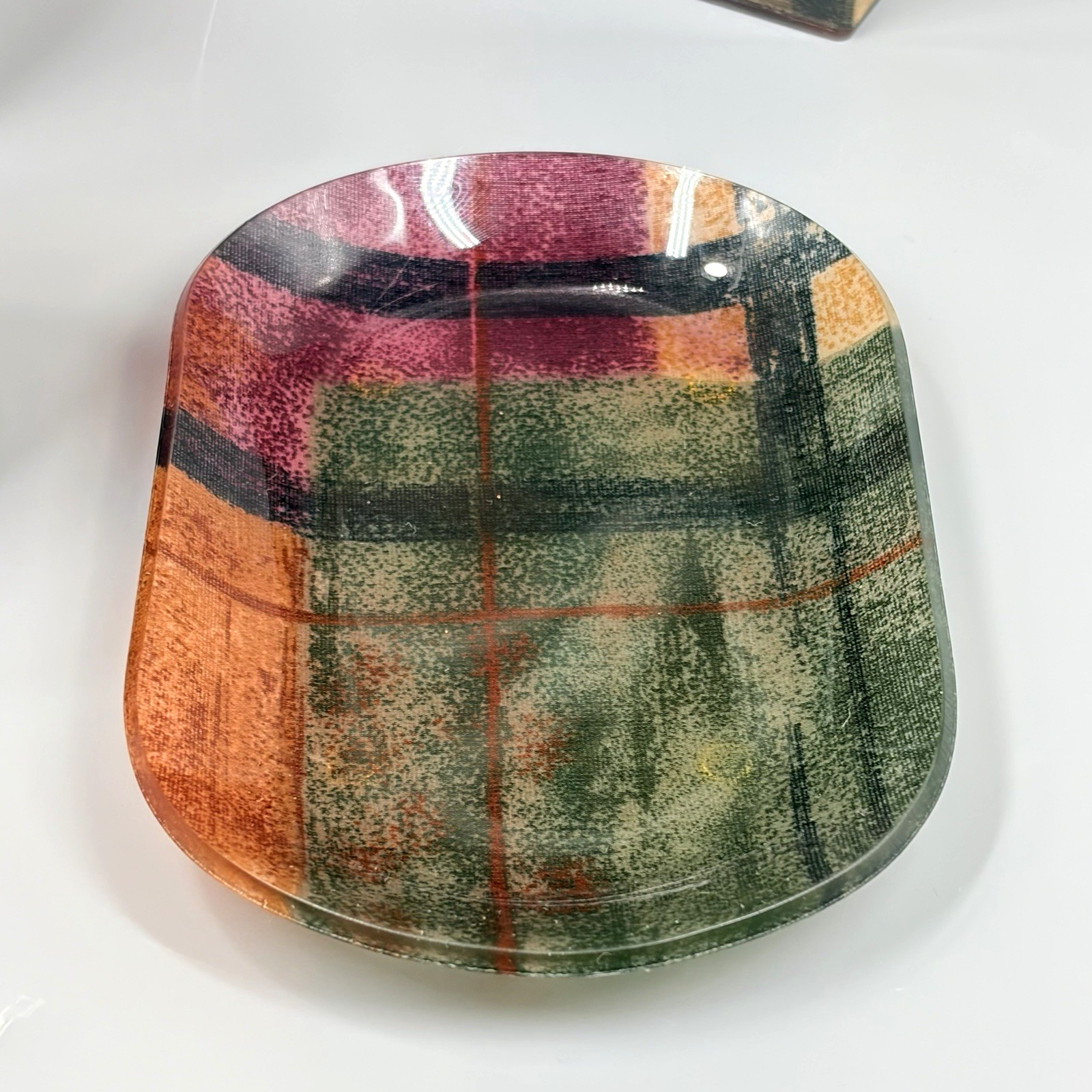Contemporary Plaid Bath Accessory Set Waste Basket Tissue Box Cup Soap Dish