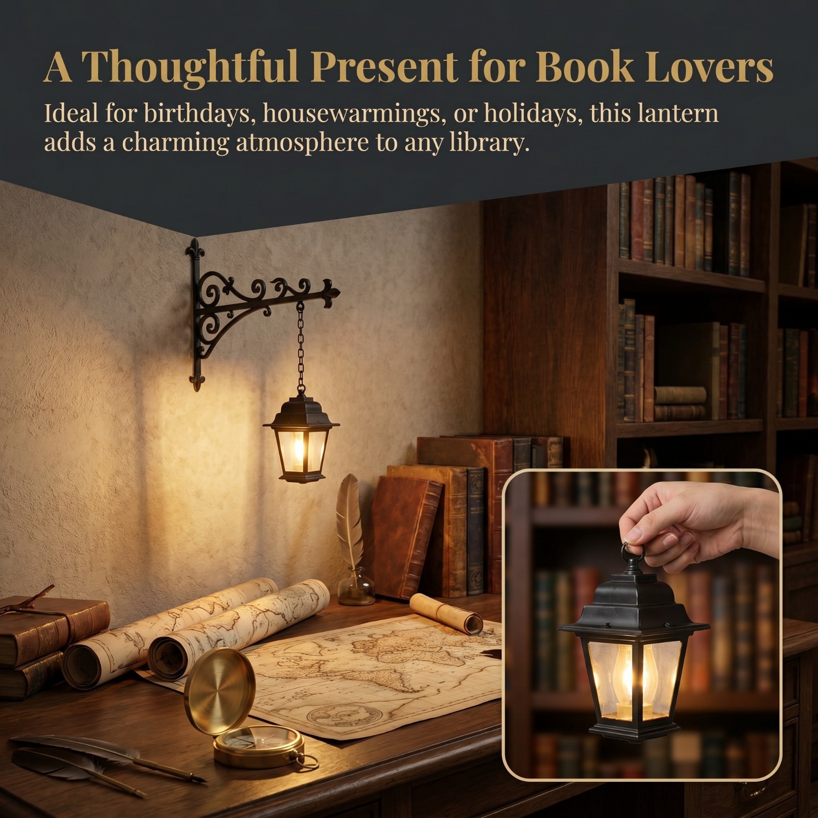 Mini Library Lantern Bookshelf Lamp Book Shelf Lighting Decor Night Light