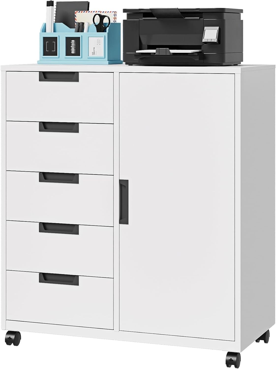 Dresser Chest with Shelves and Door, Mobile Printer Stand for Home Office, 5