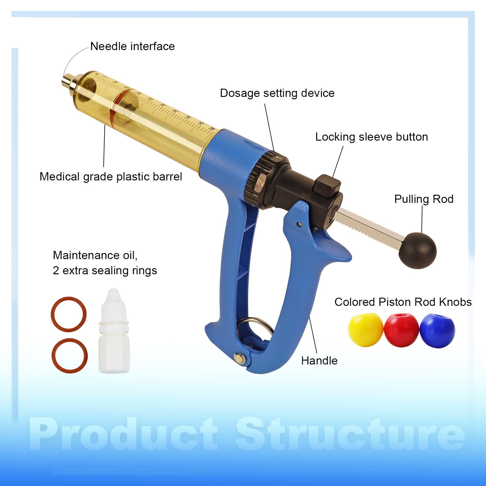 RANCH CHOICE 25ml Semi Automatic Livestock Syringe with Color Piston Knobs Repea