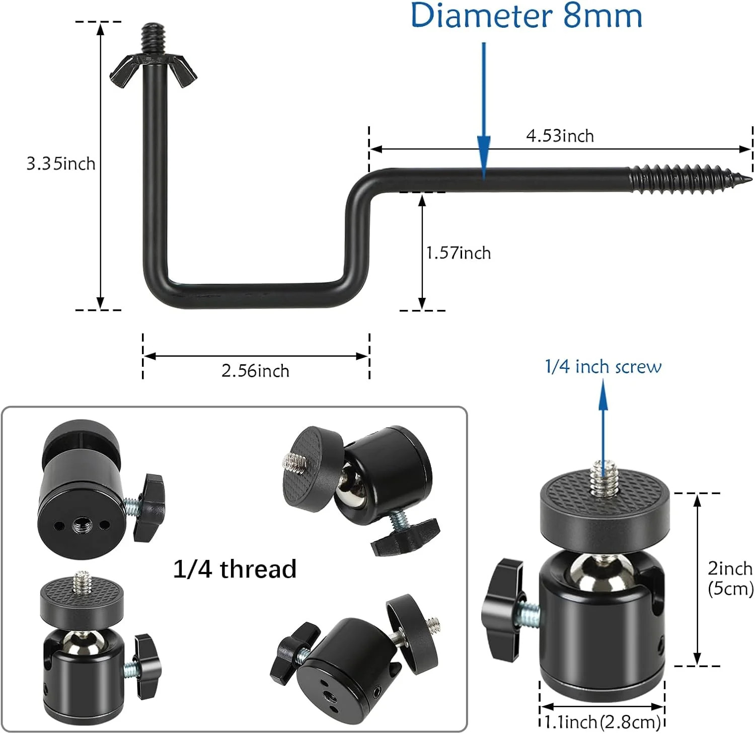 5-Pack Trail Camera Mount, Trail Cam Mounts, 1/4" -20 Threaded Insert 360°Rotati