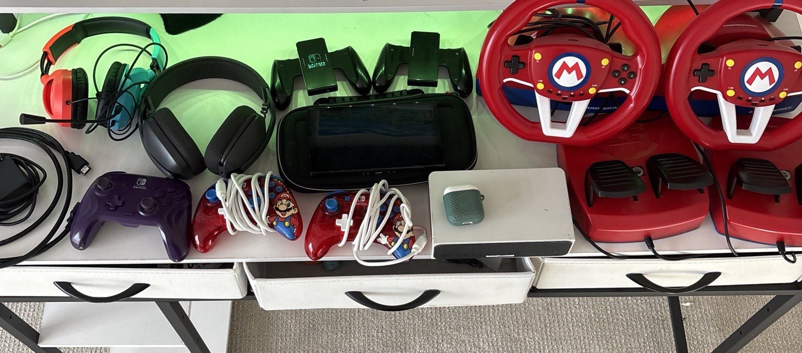 Nintendo Switch Mario Racing Wheel Bundle w/ Headsets, Controllers & Case