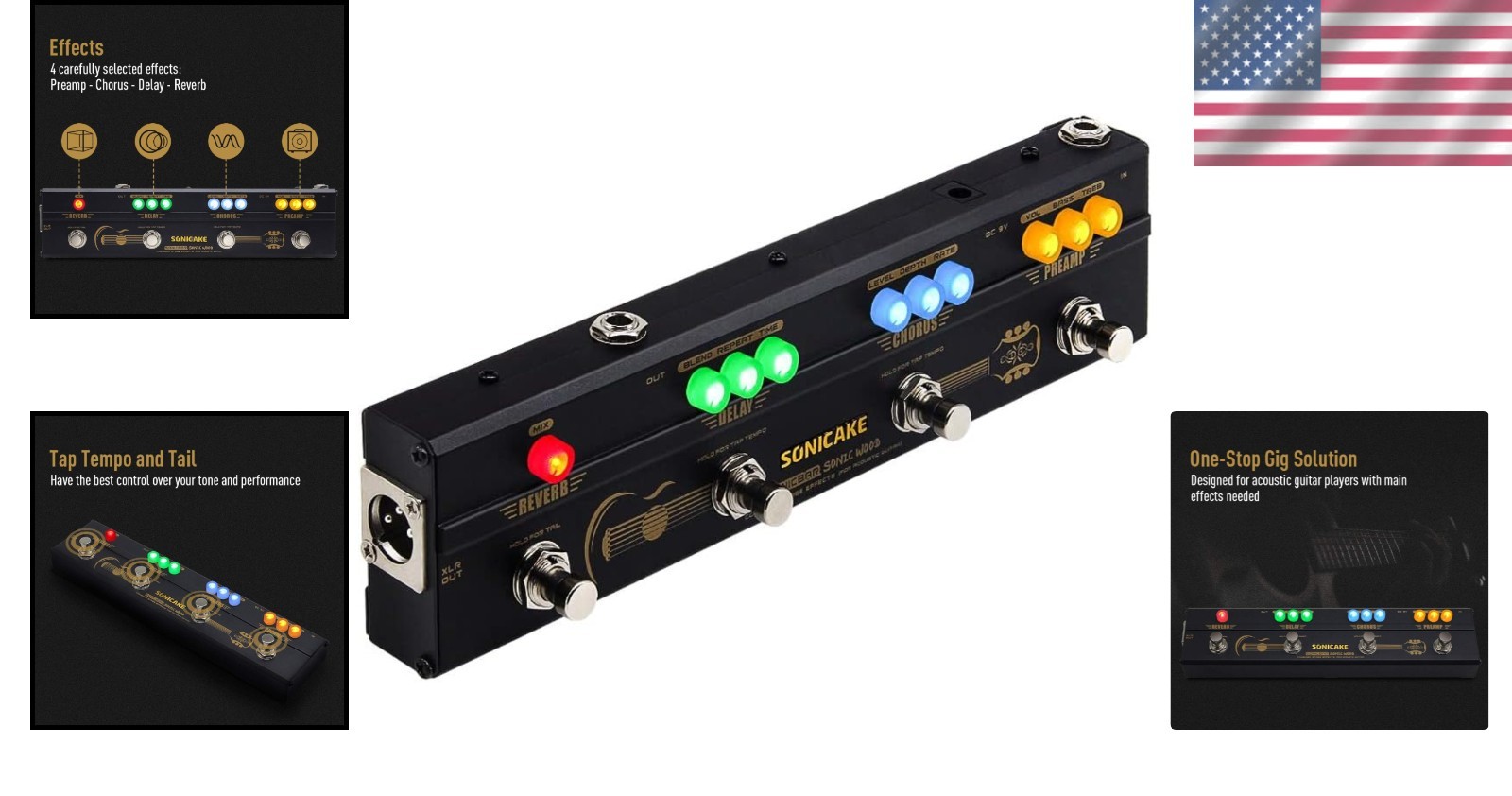 Elite Acoustic Guitar Effects Pedal: Multi-Effects Preamp With Chorus & Delay