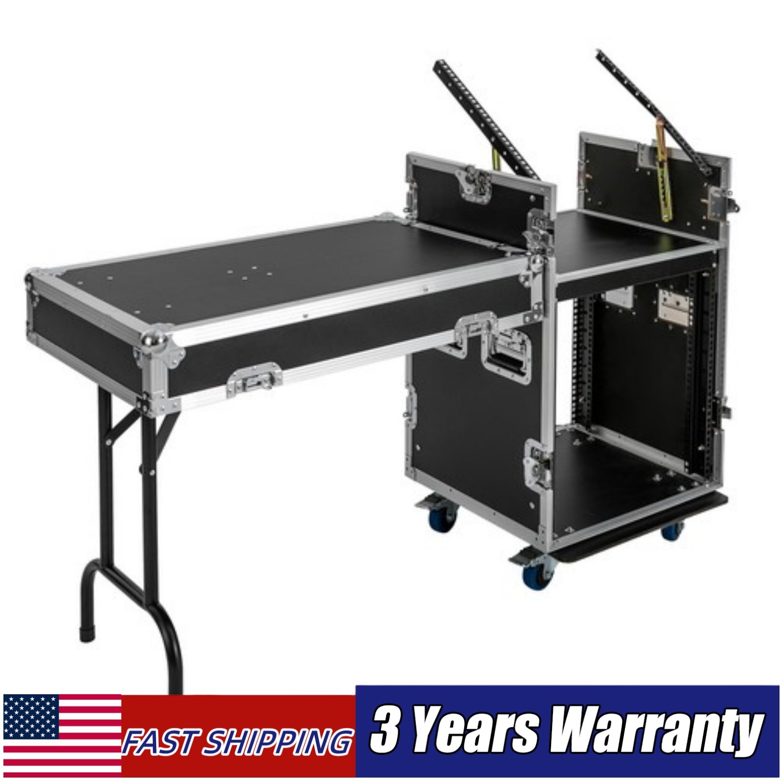 12U PA DJ Rack / Road Case Slant Mixer Top Rack with DJ Table Tops 661 lbs Load