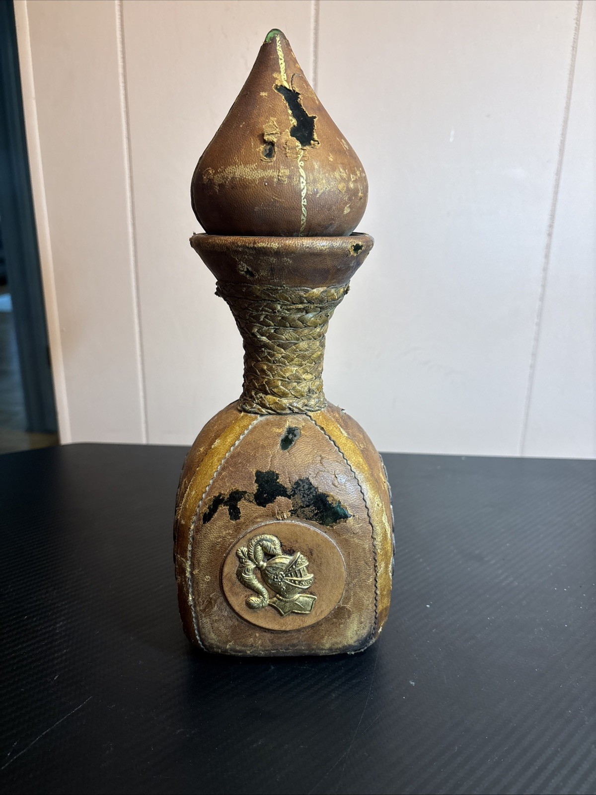 Vintage Italian Leather Wrapped Decanter Glass Liquor Bottle w/Stopper