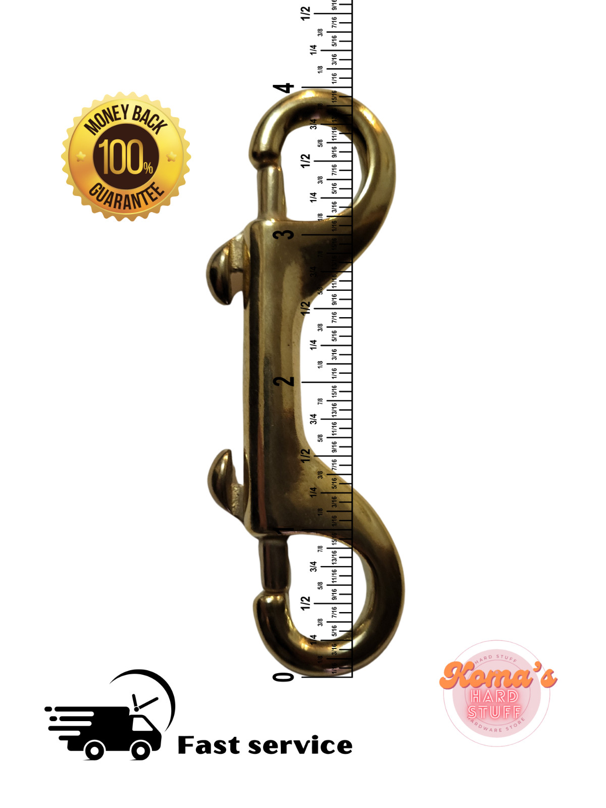 4" solid brass double ended snap hook Marine Grade thumb release spring clip