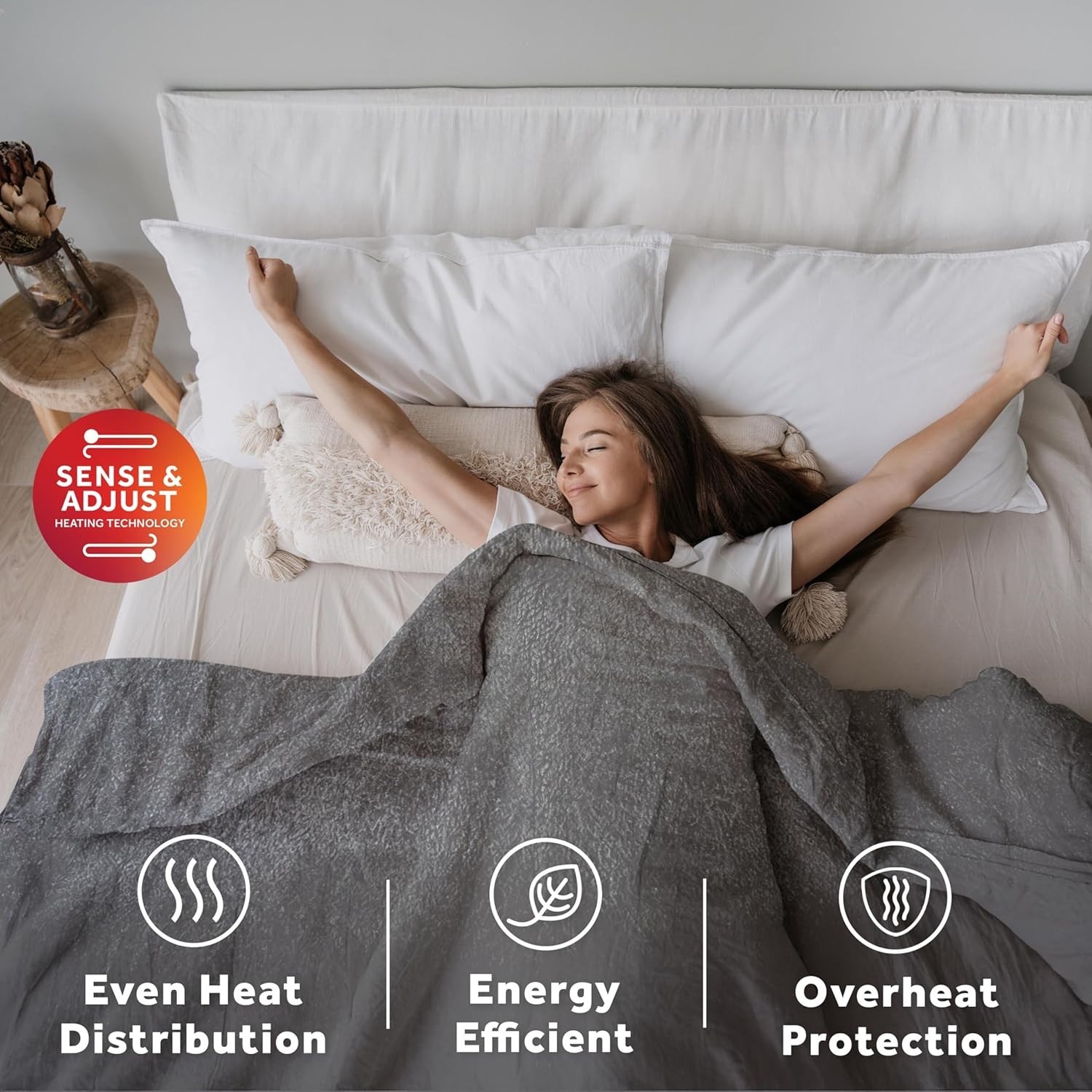 Sunbeam Lofttec Slate Grey Connected Electric Heated Blanket 10 Settings, Queen