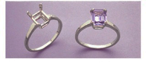 (6x4-8x6mm) Octagon Solitaire Sterling Silver Pre-Notched Ring Setting Size 5-8