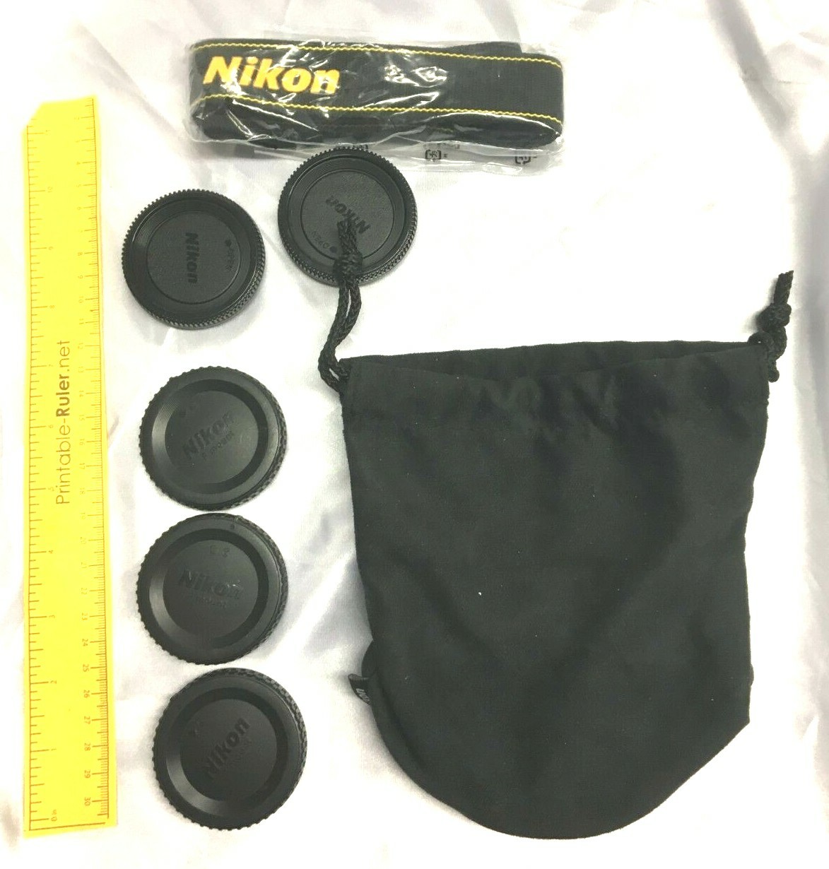 Nikon Lot of 7 Faux Suede Pouch, Camera Strap, BF-1B Camera Cap Cover Free Ship