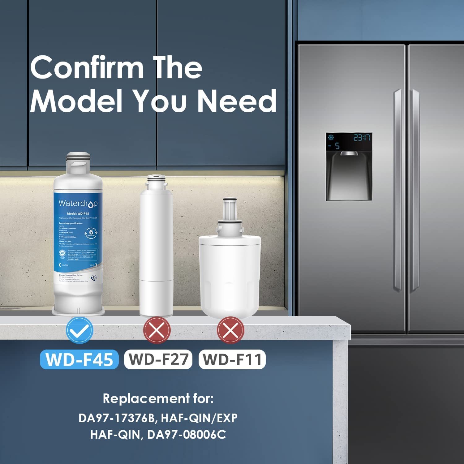 Waterdrop DA97-17376B Replacement for Samsung Refrigerator Water Filter, 4 Pack
