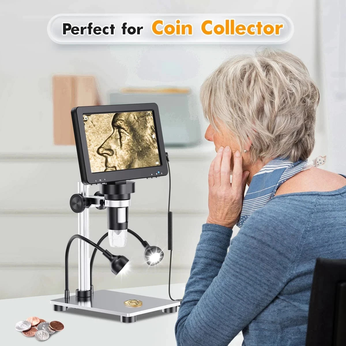 EDM9 7'' LCD Digital Microscope 1200X, 1080P Coin Microscope with Camera Sensor