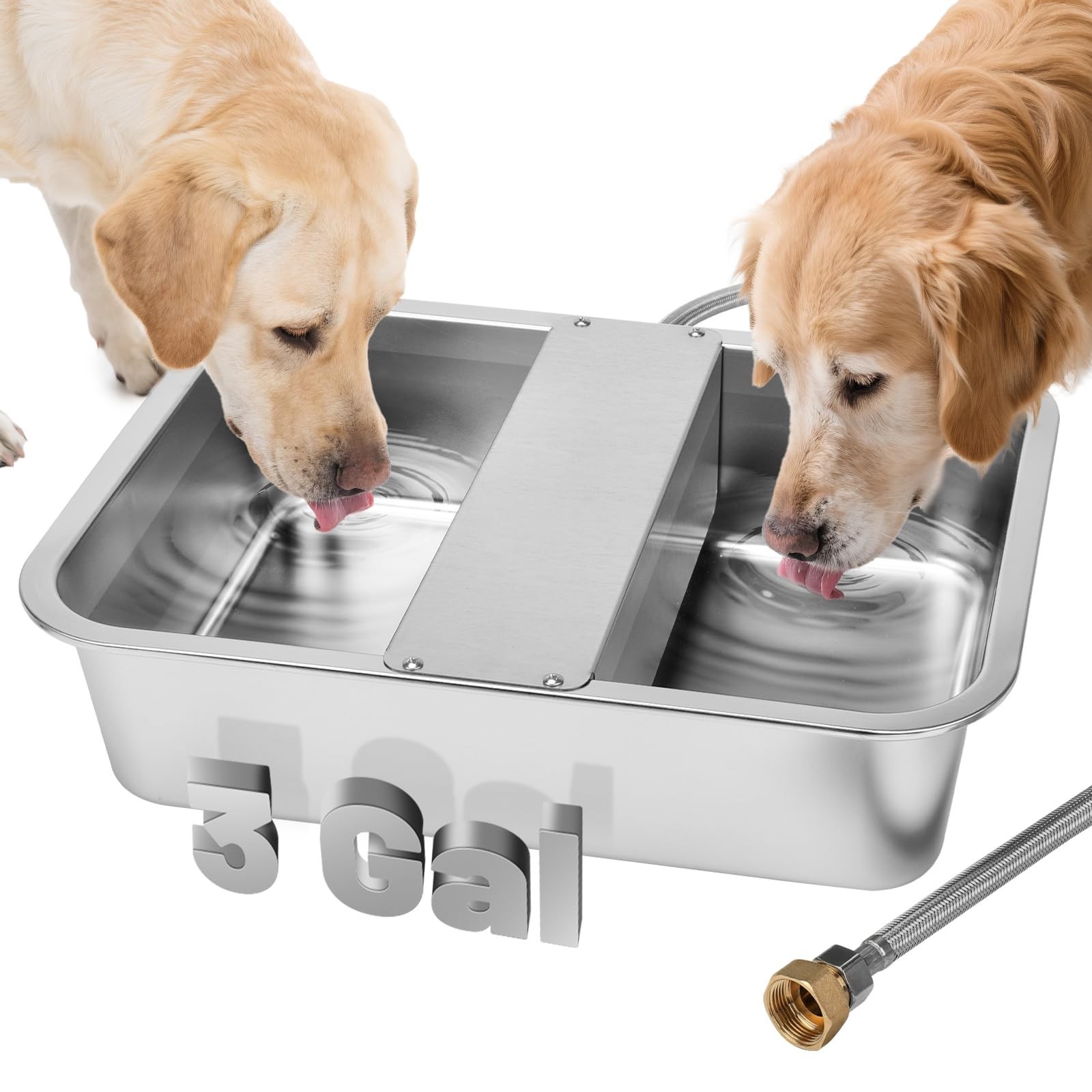 3 Gallon Dog Water Bowl Dispenser, Auto Fill Stainless Steel Bowl | Auto-Refi...