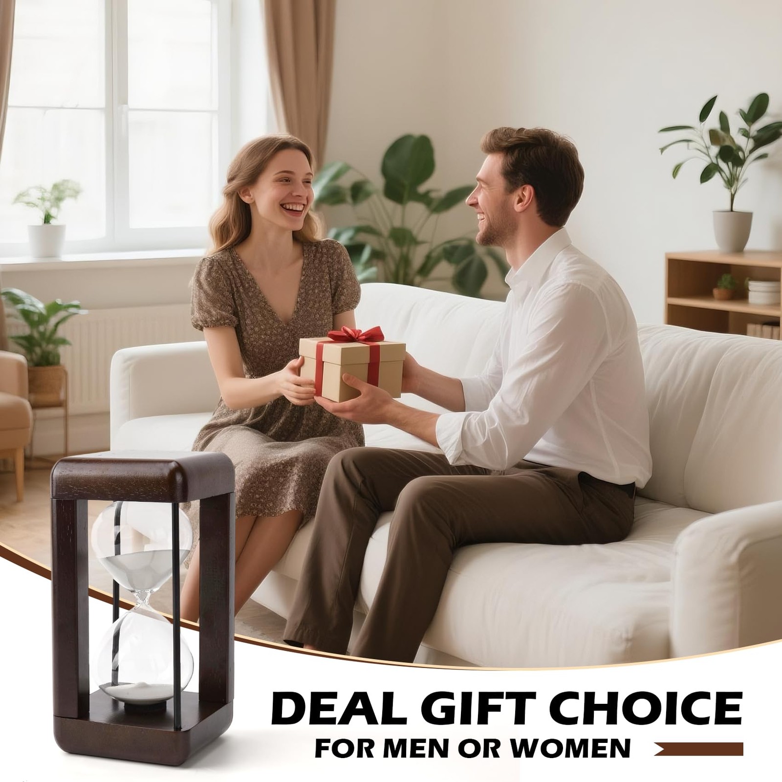 Hourglass Timer 60 Minute Large 4.5x4.5x9 Walnut - Elegant Home Decor for Office