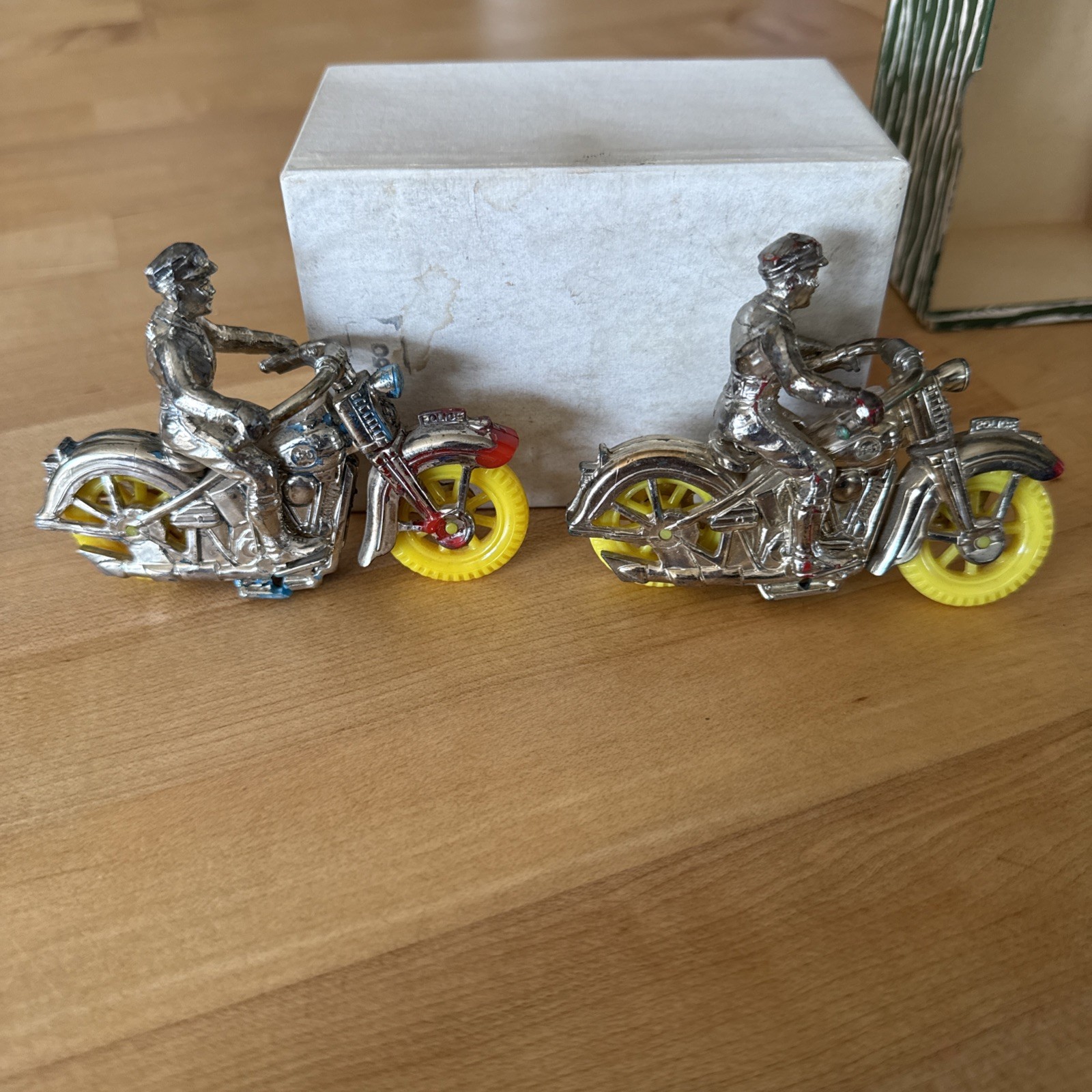 Two 1950s Hard Plastic Thomas Toy Harley-Davidson Police Motorcycle With Driver