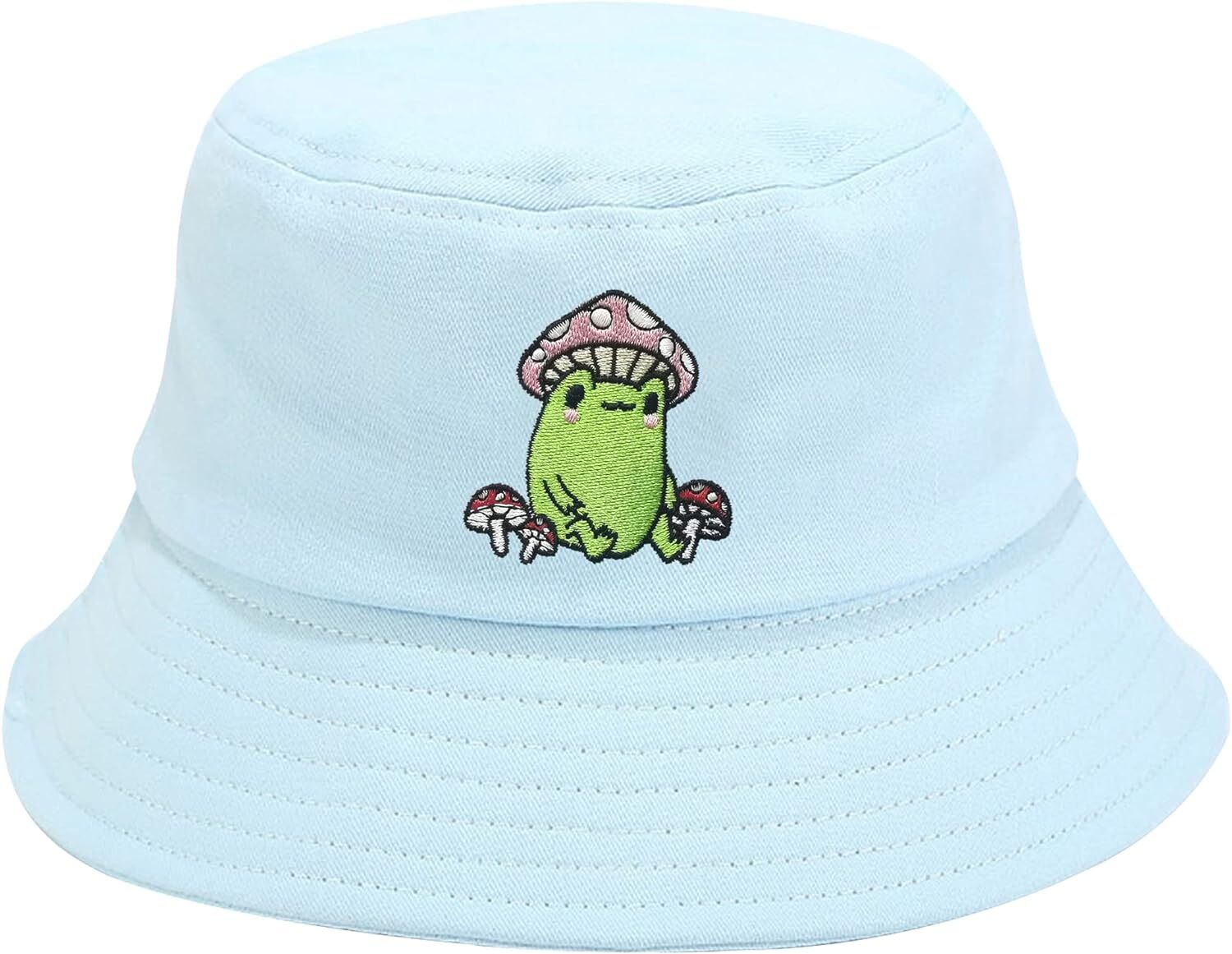 Enodtter Embroidered Frog with One Size, With Mushroom (Light Blue)